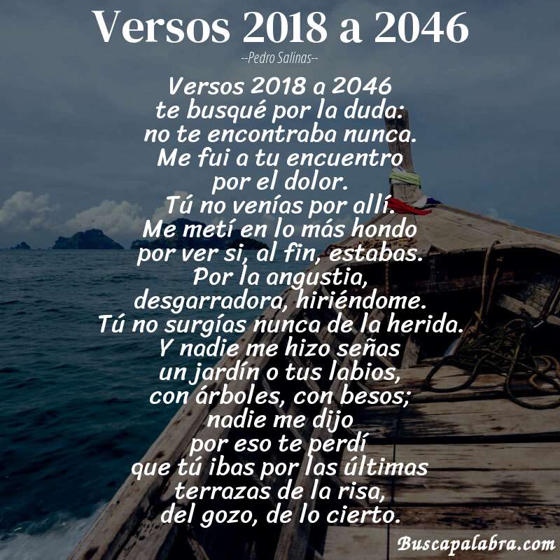 Poema versos 2018 a 2046 de Pedro Salinas con fondo de barca