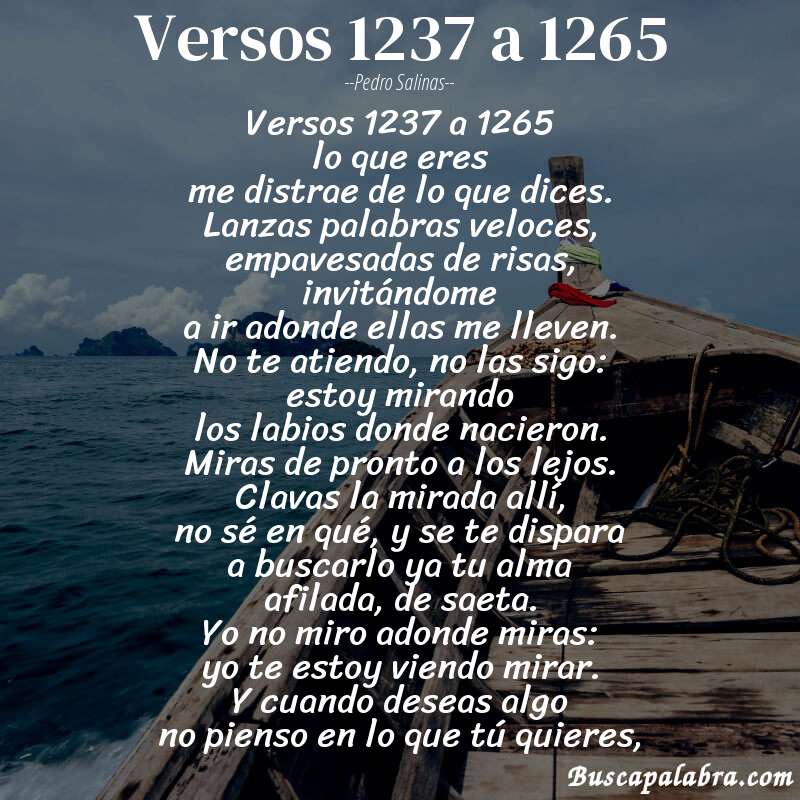 Poema versos 1237 a 1265 de Pedro Salinas con fondo de barca