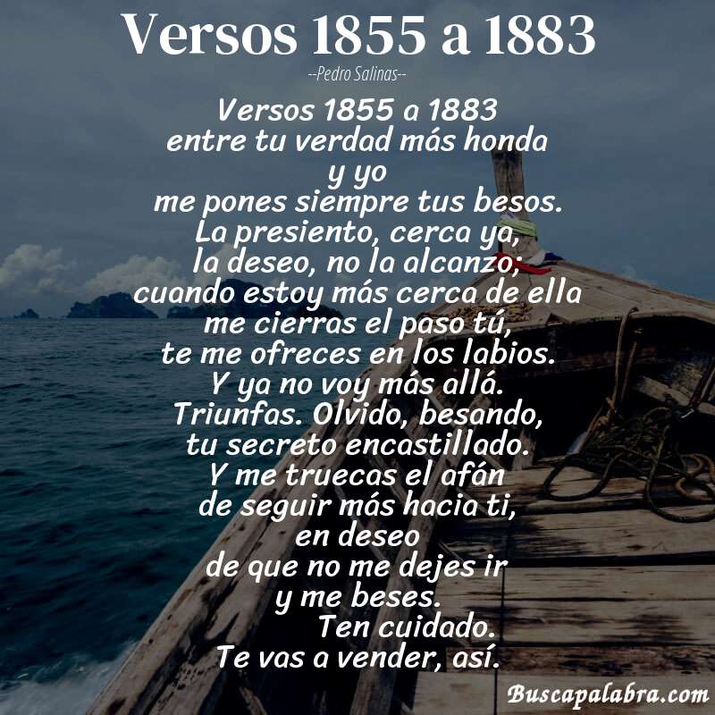 Poema versos 1855 a 1883 de Pedro Salinas con fondo de barca