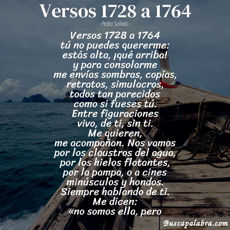 Poema versos 1728 a 1764 de Pedro Salinas con fondo de barca