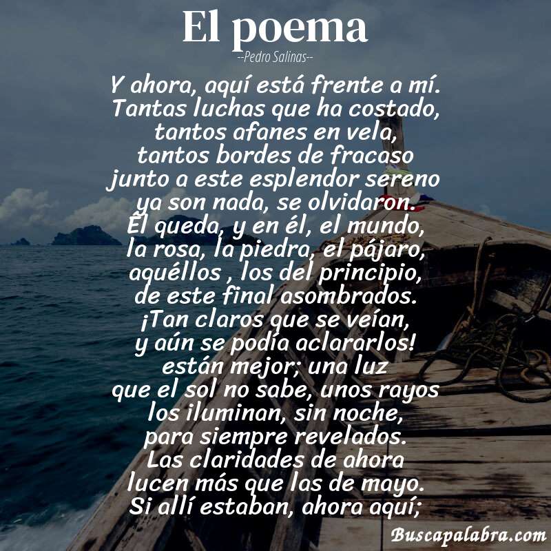 Poema el poema de Pedro Salinas con fondo de barca
