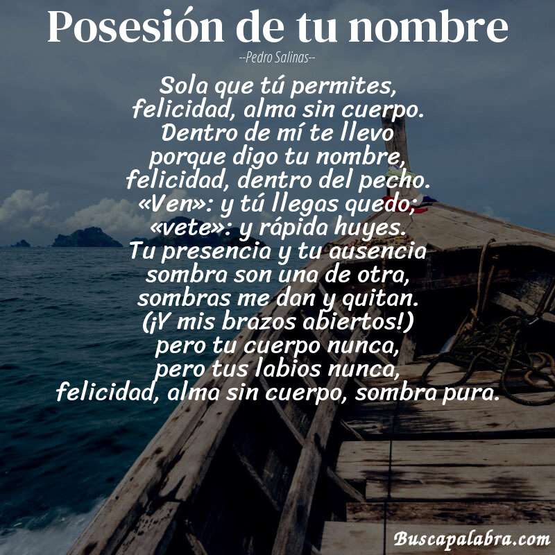 Poema posesión de tu nombre de Pedro Salinas con fondo de barca