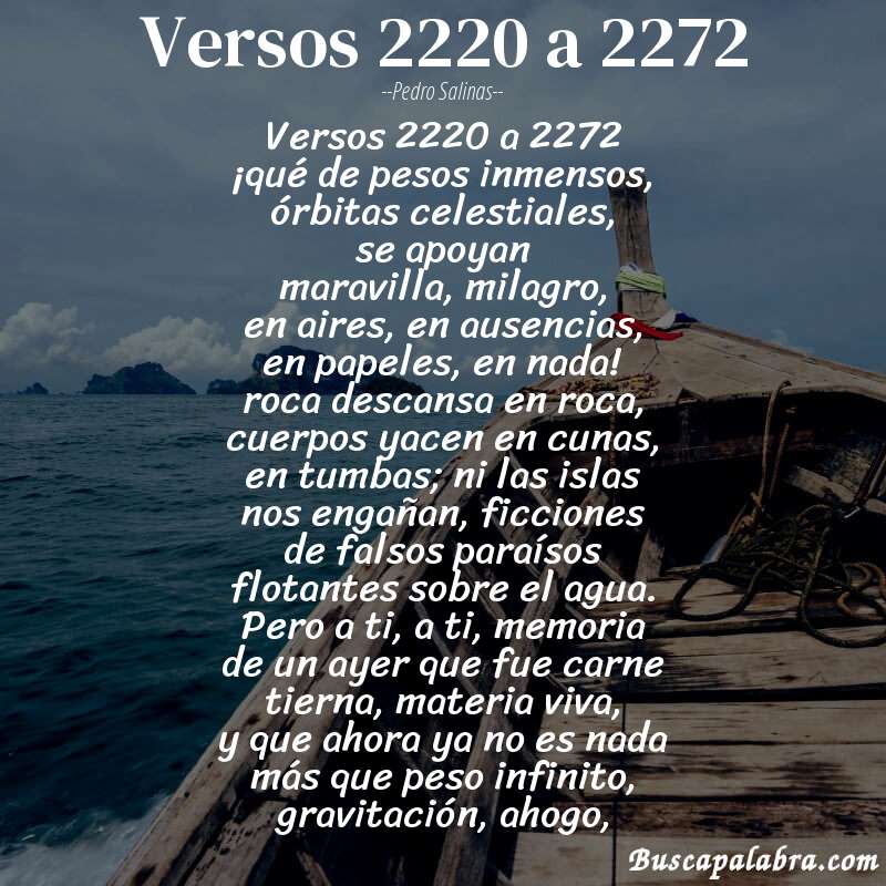 Poema versos 2220 a 2272 de Pedro Salinas con fondo de barca