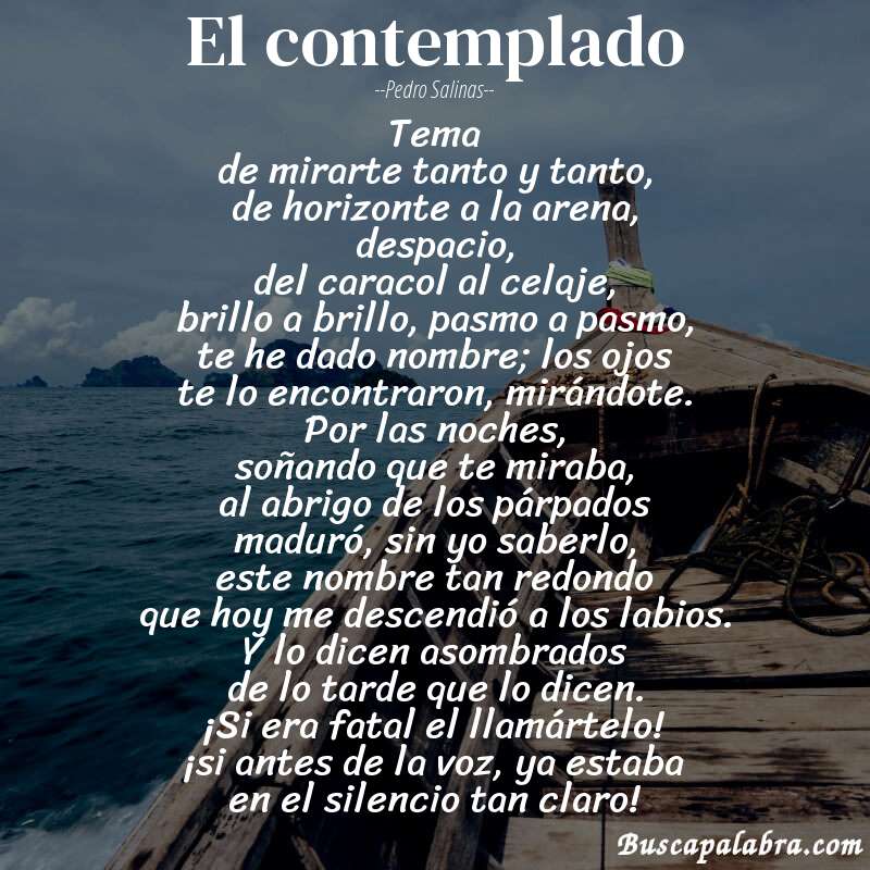 Poema el contemplado de Pedro Salinas con fondo de barca