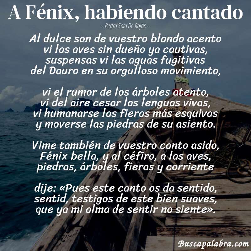 Poema A Fénix, habiendo cantado de Pedro Soto de Rojas con fondo de barca