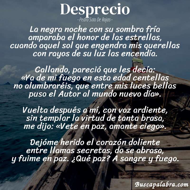Poema Desprecio de Pedro Soto de Rojas con fondo de barca