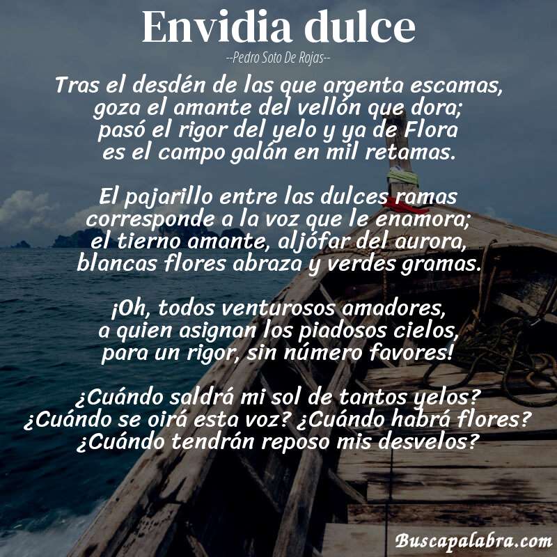 Poema Envidia dulce de Pedro Soto de Rojas con fondo de barca