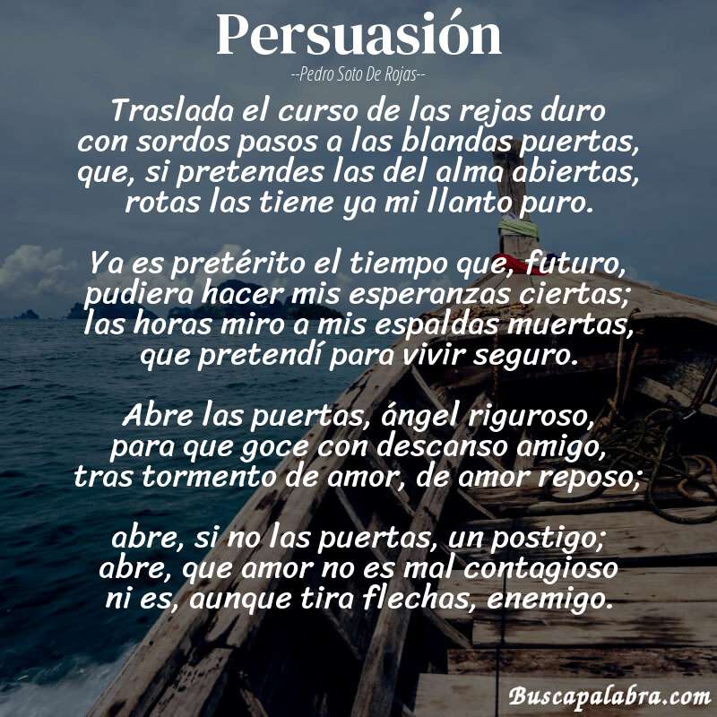 Poema Persuasión de Pedro Soto de Rojas con fondo de barca