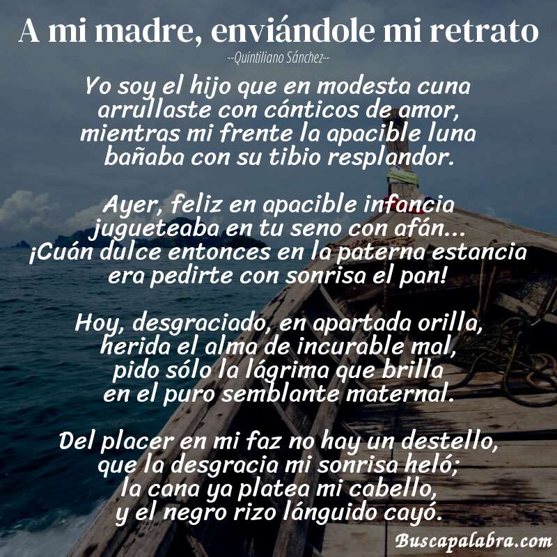 Poema A mi madre, enviándole mi retrato de Quintiliano Sánchez con fondo de barca