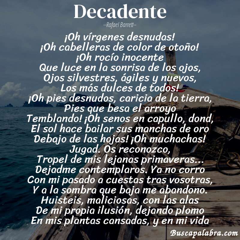 Poema Decadente de Rafael Barrett con fondo de barca