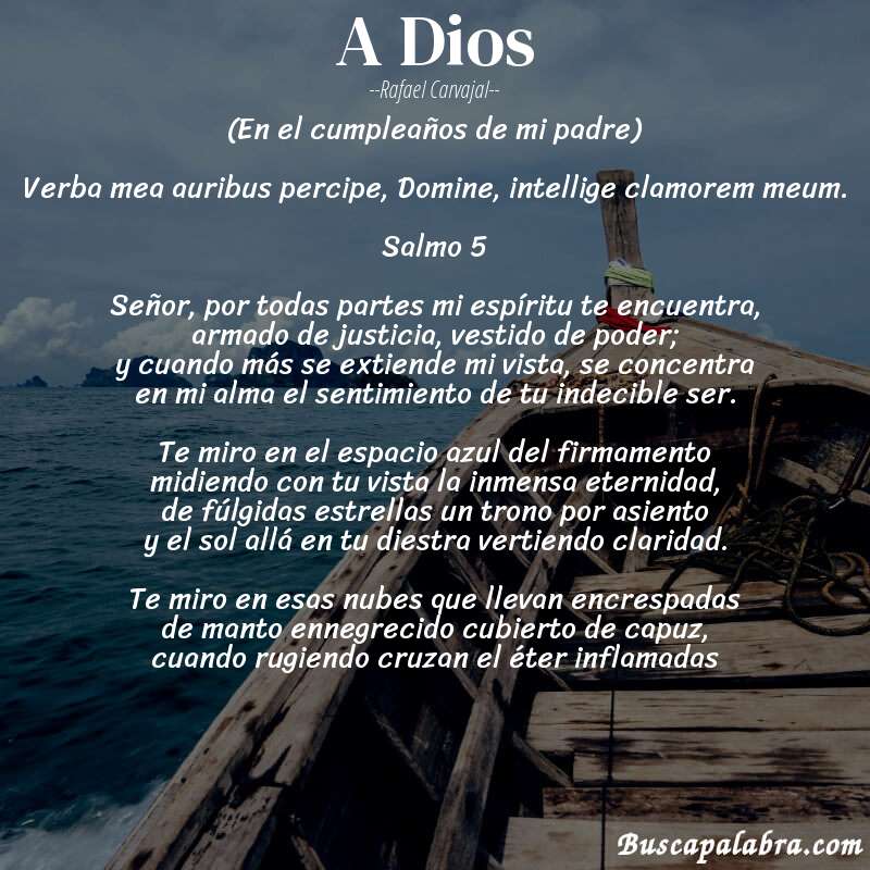 Poema A Dios de Rafael Carvajal con fondo de barca