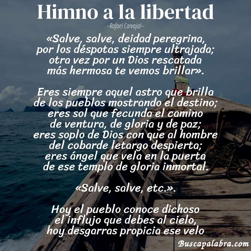 Poema Himno a la libertad de Rafael Carvajal con fondo de barca