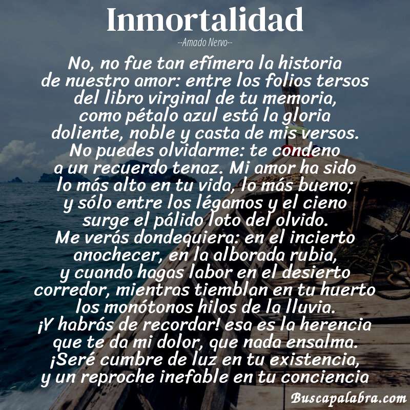 Poema inmortalidad de Amado Nervo con fondo de barca