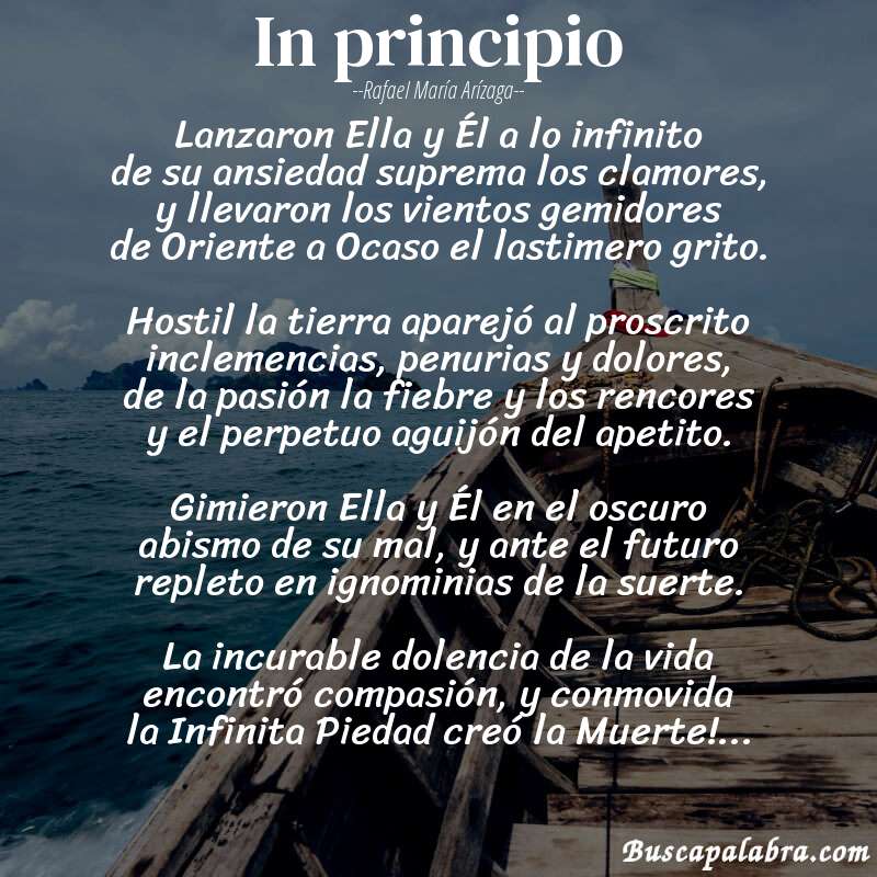 Poema In principio de Rafael María Arízaga con fondo de barca