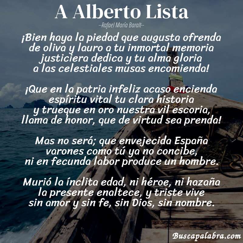 Poema A Alberto Lista de Rafael María Baralt con fondo de barca