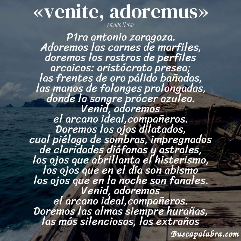 Poema «venite, adoremus» de Amado Nervo con fondo de barca