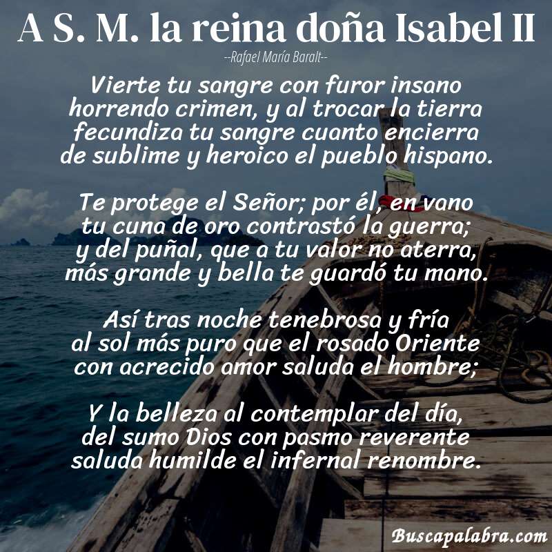 Poema A S. M. la reina doña Isabel II de Rafael María Baralt con fondo de barca