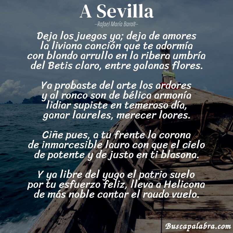 Poema A Sevilla de Rafael María Baralt con fondo de barca