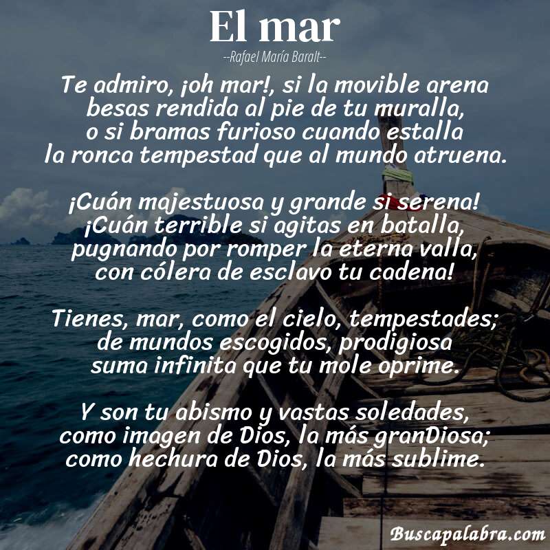 Poema El mar de Rafael María Baralt con fondo de barca