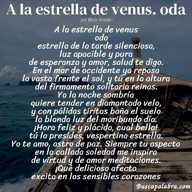 Poema a la estrella de venus. oda de José María Heredia con fondo de barca