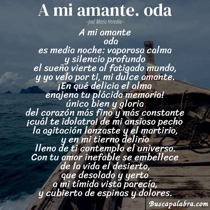 Poema a mi amante. oda de José María Heredia con fondo de barca