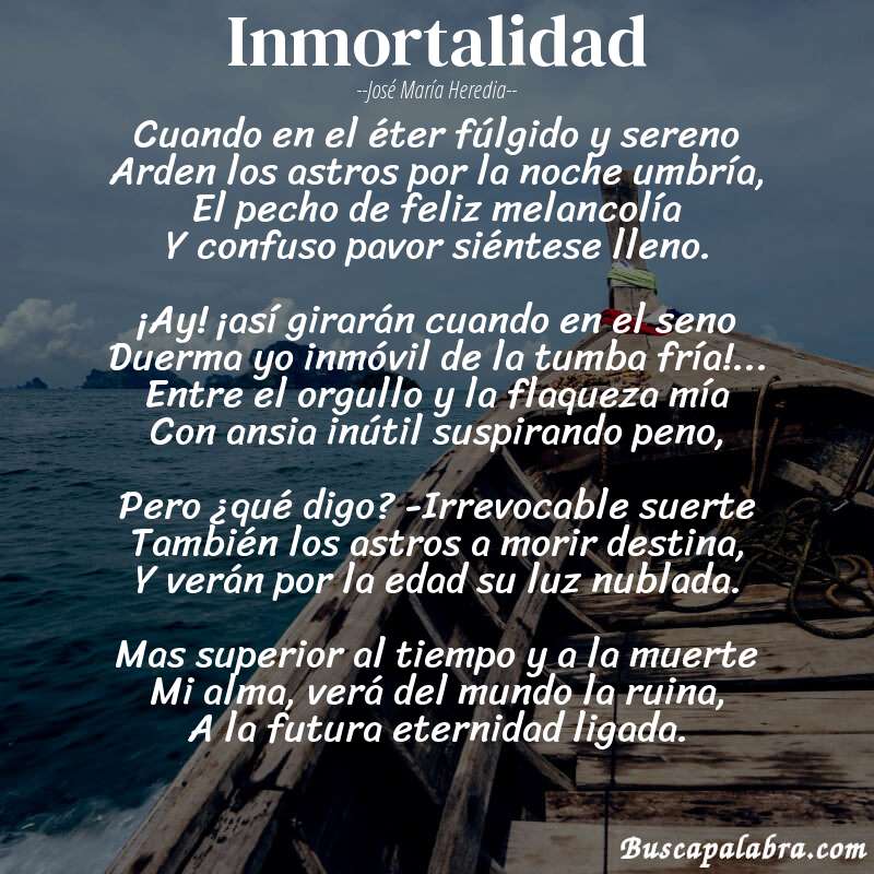 Poema Inmortalidad de José María Heredia con fondo de barca