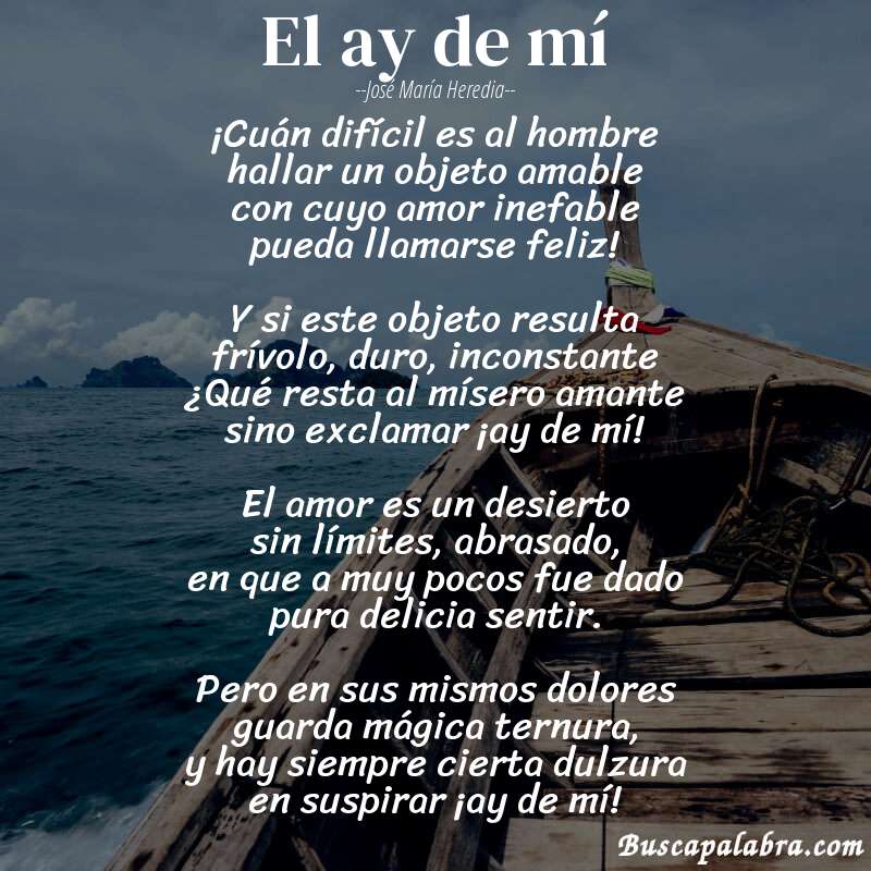 Poema El ay de mí de José María Heredia con fondo de barca