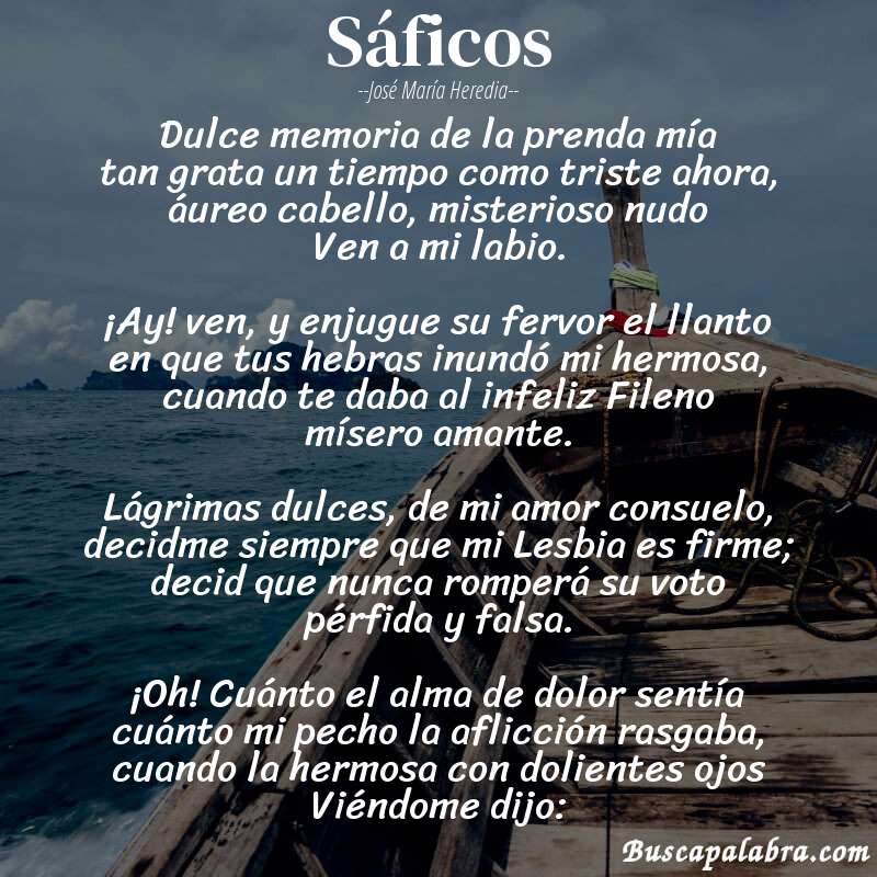 Poema Sáficos de José María Heredia con fondo de barca