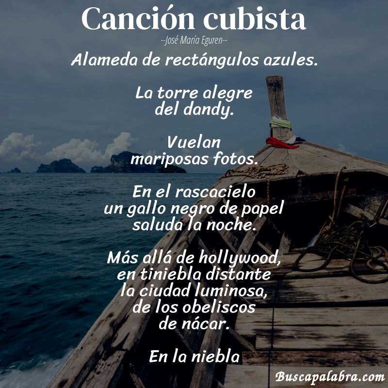 Poema canción cubista de José María Eguren con fondo de barca