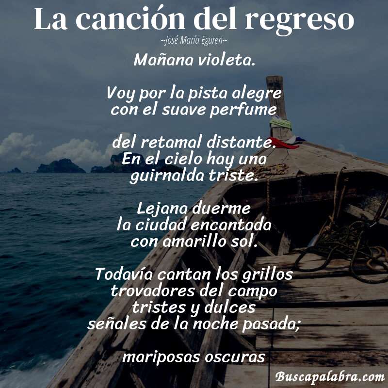Poema la canción del regreso de José María Eguren con fondo de barca