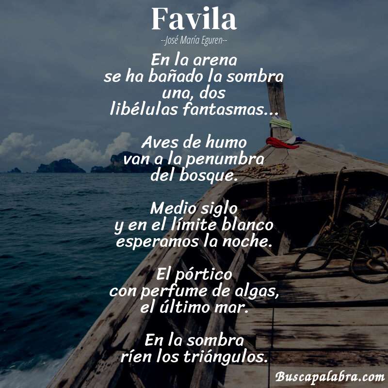 Poema favila de José María Eguren con fondo de barca