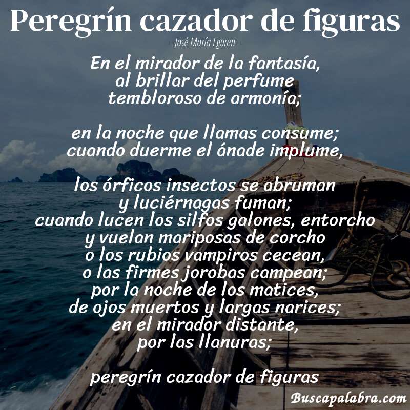Poema peregrín cazador de figuras de José María Eguren con fondo de barca