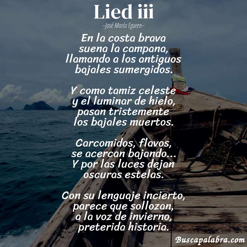 Poema lied iii de José María Eguren con fondo de barca