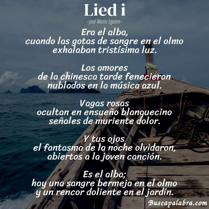 Poema lied i de José María Eguren con fondo de barca