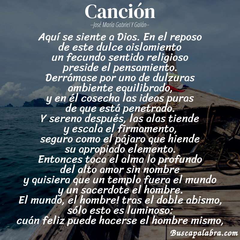 Poema canción de José María Gabriel y Galán con fondo de barca