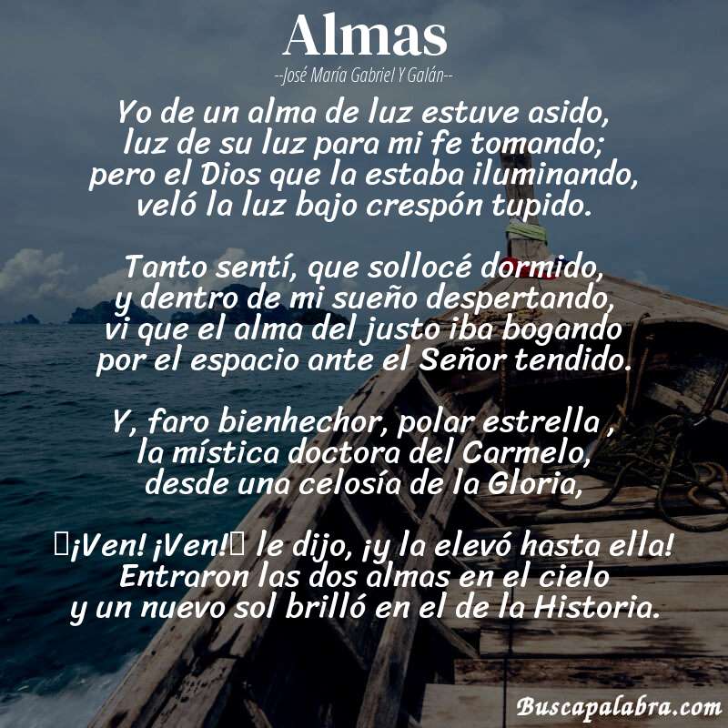 Poema Almas de José María Gabriel y Galán con fondo de barca