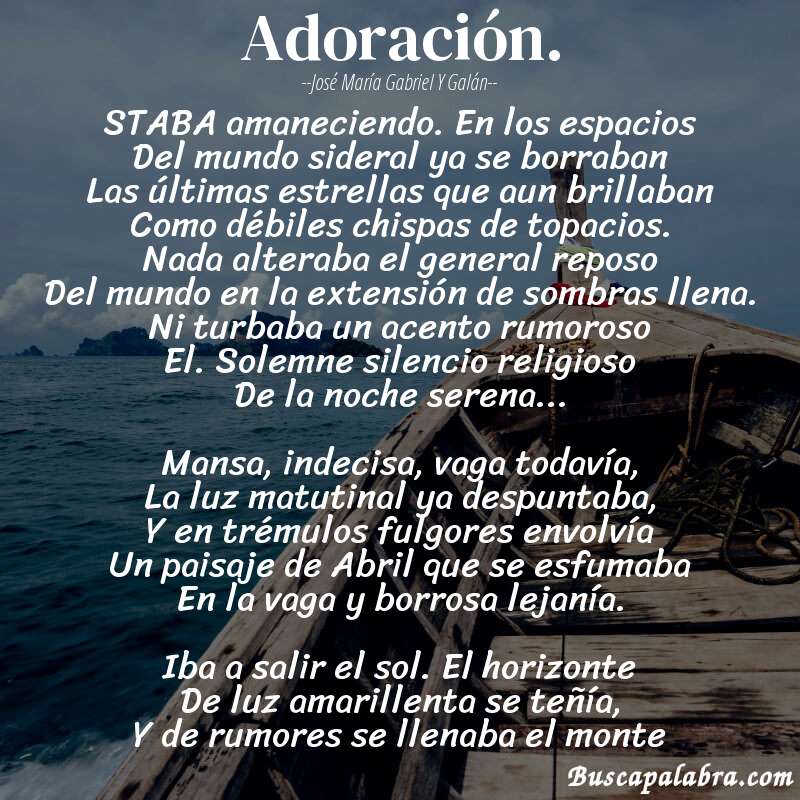 Poema Adoración. de José María Gabriel y Galán con fondo de barca
