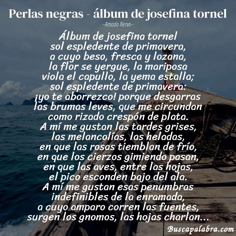 Poema perlas negras - álbum de josefina tornel de Amado Nervo con fondo de barca