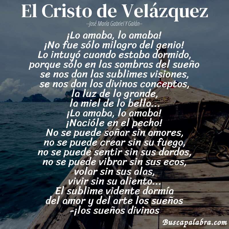 Poema El Cristo de Velázquez de José María Gabriel y Galán con fondo de barca