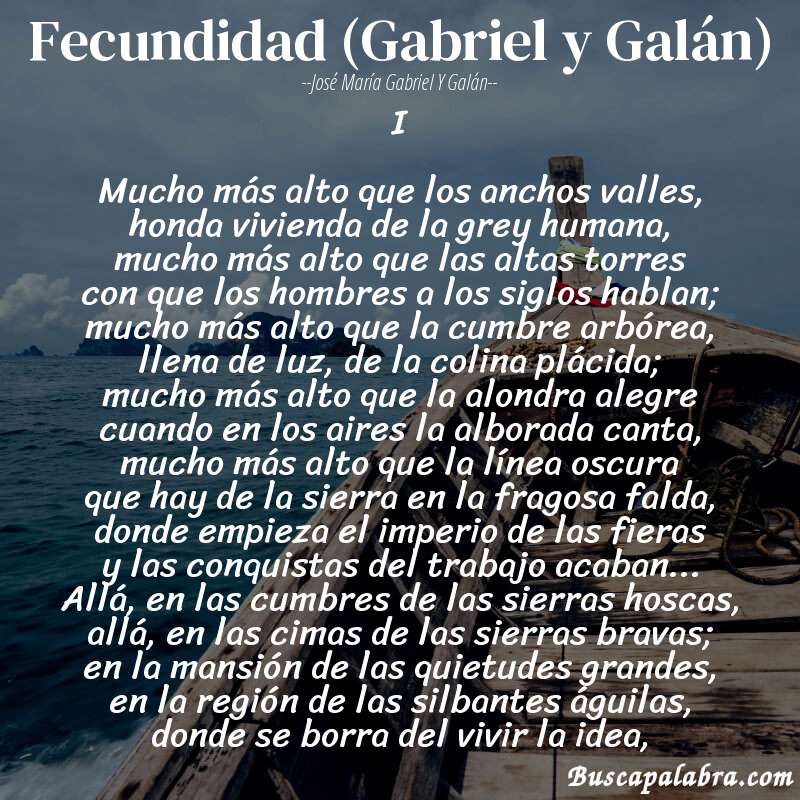 Poema Fecundidad (Gabriel y Galán) de José María Gabriel y Galán con fondo de barca