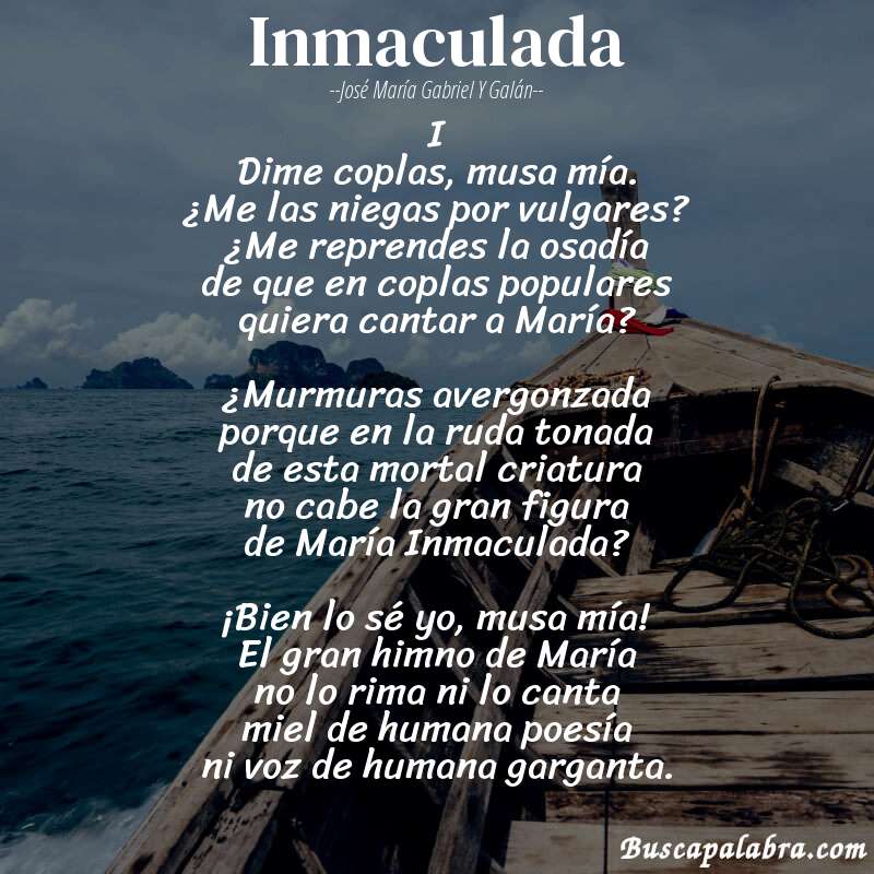 Poema Inmaculada de José María Gabriel y Galán con fondo de barca