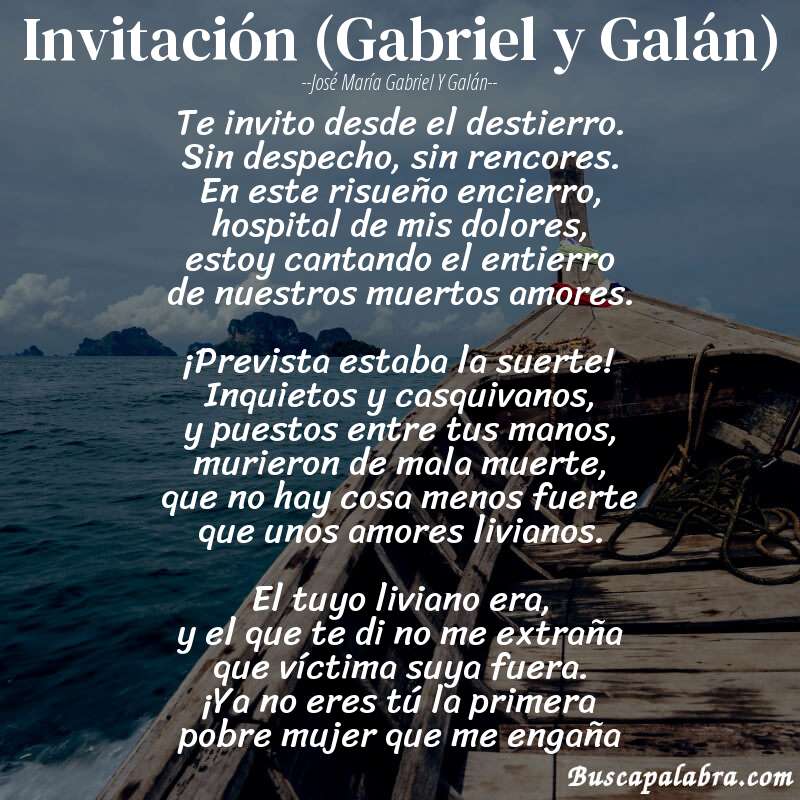 Poema Invitación (Gabriel y Galán) de José María Gabriel y Galán con fondo de barca