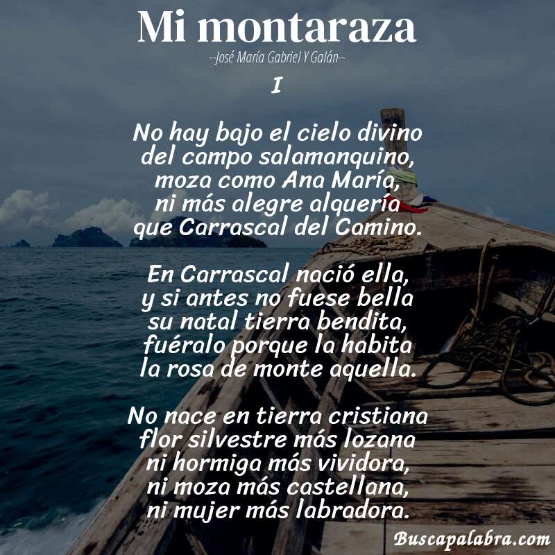Poema Mi montaraza de José María Gabriel y Galán con fondo de barca