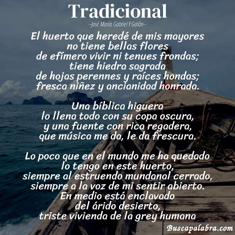 Poema Tradicional de José María Gabriel y Galán con fondo de barca