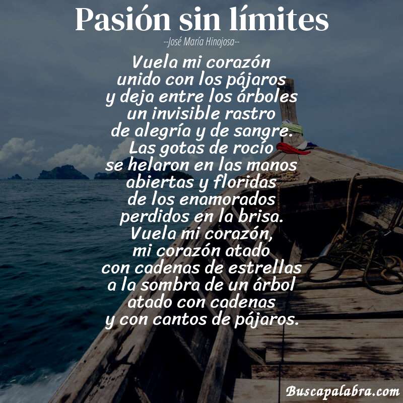 Poema pasión sin límites de José María Hinojosa con fondo de barca
