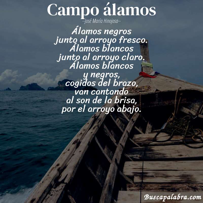 Poema campo álamos de José María Hinojosa con fondo de barca