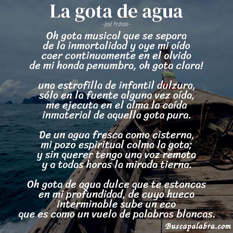 Poema la gota de agua de José Pedroni con fondo de barca