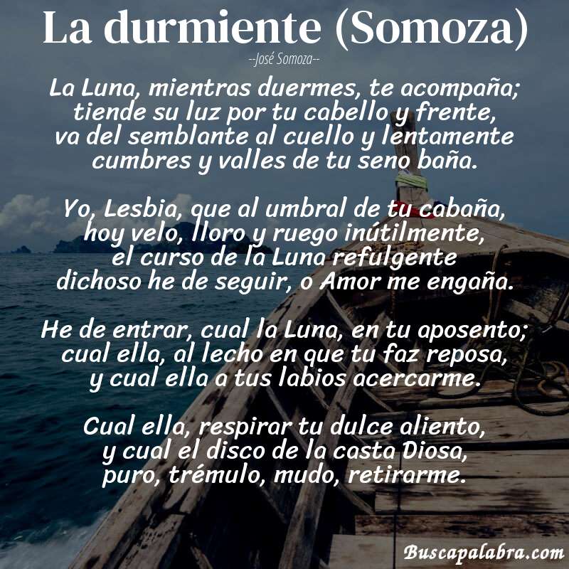 Poema La durmiente (Somoza) de José Somoza con fondo de barca
