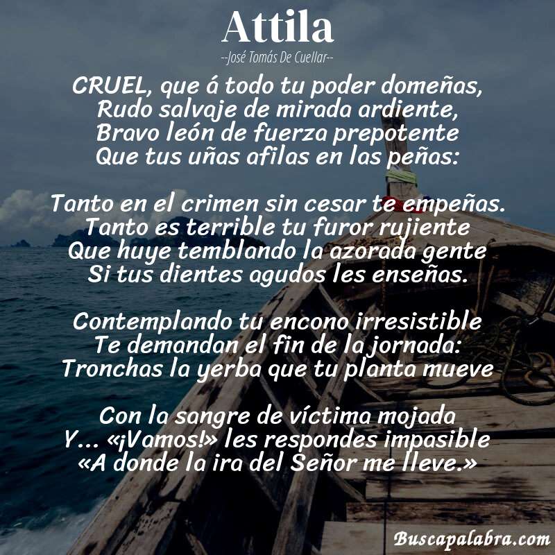 Poema Attila de José Tomás de Cuellar con fondo de barca