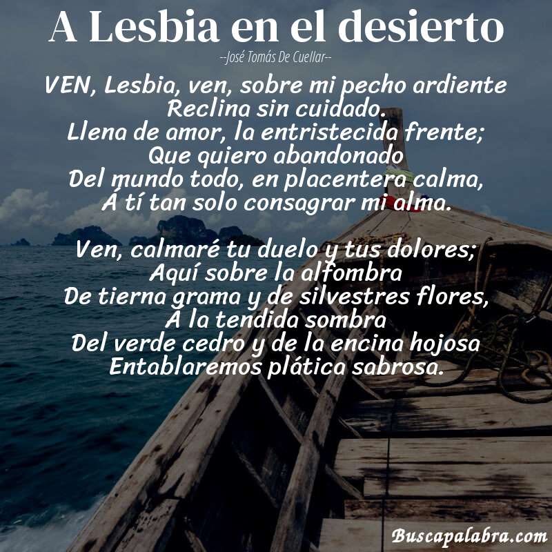 Poema A Lesbia en el desierto de José Tomás de Cuellar con fondo de barca